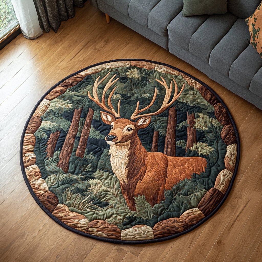 Noble Deer Round Mat Rug - Nature Design | Serene Home Decor