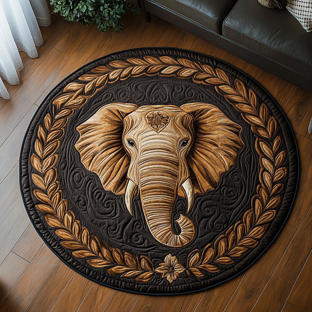 Noble Elephant Round Mat Rug - Nature Design | Serene Home Decor