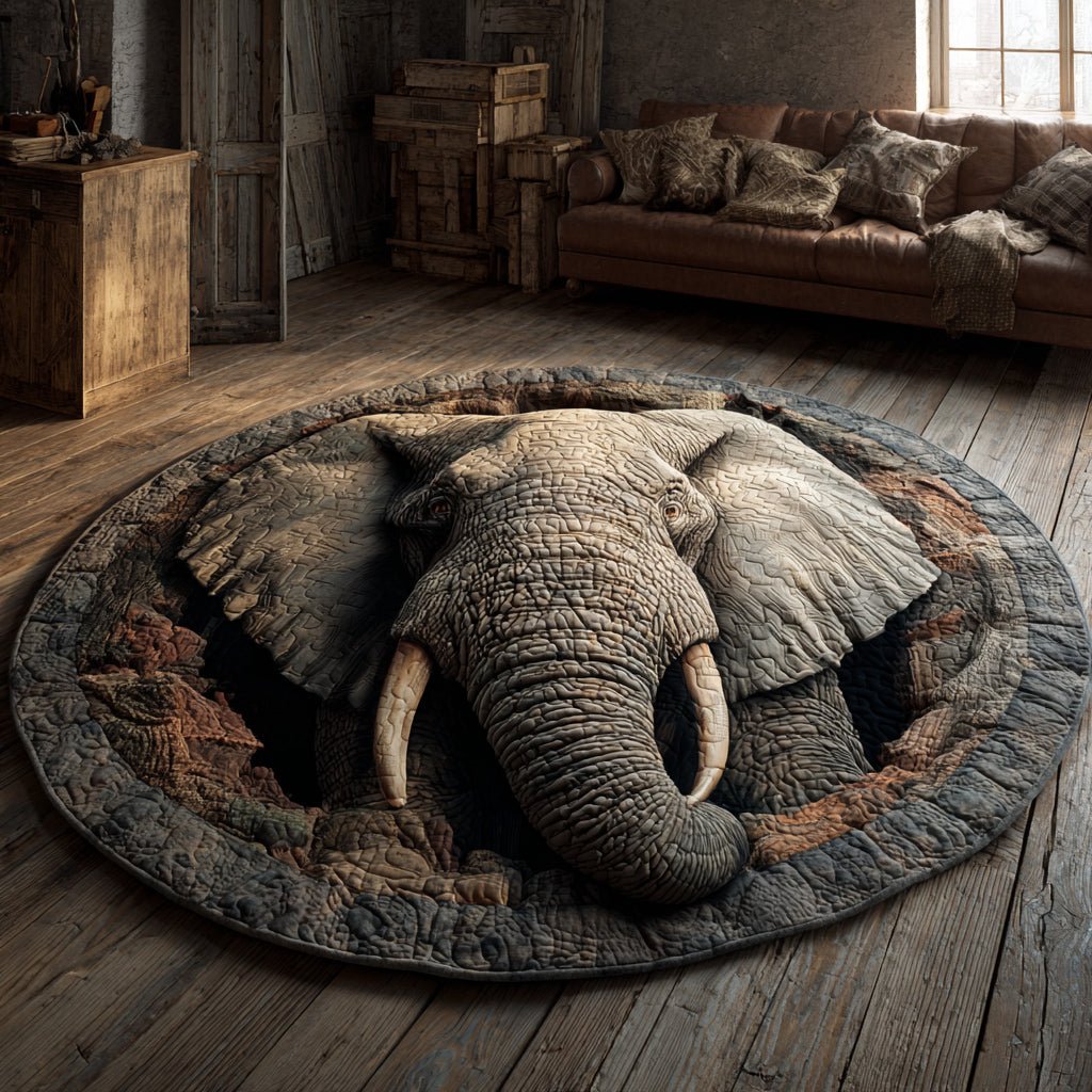 Noble Elephant Round Mat Rug - Nature Design | Serene Home Decor