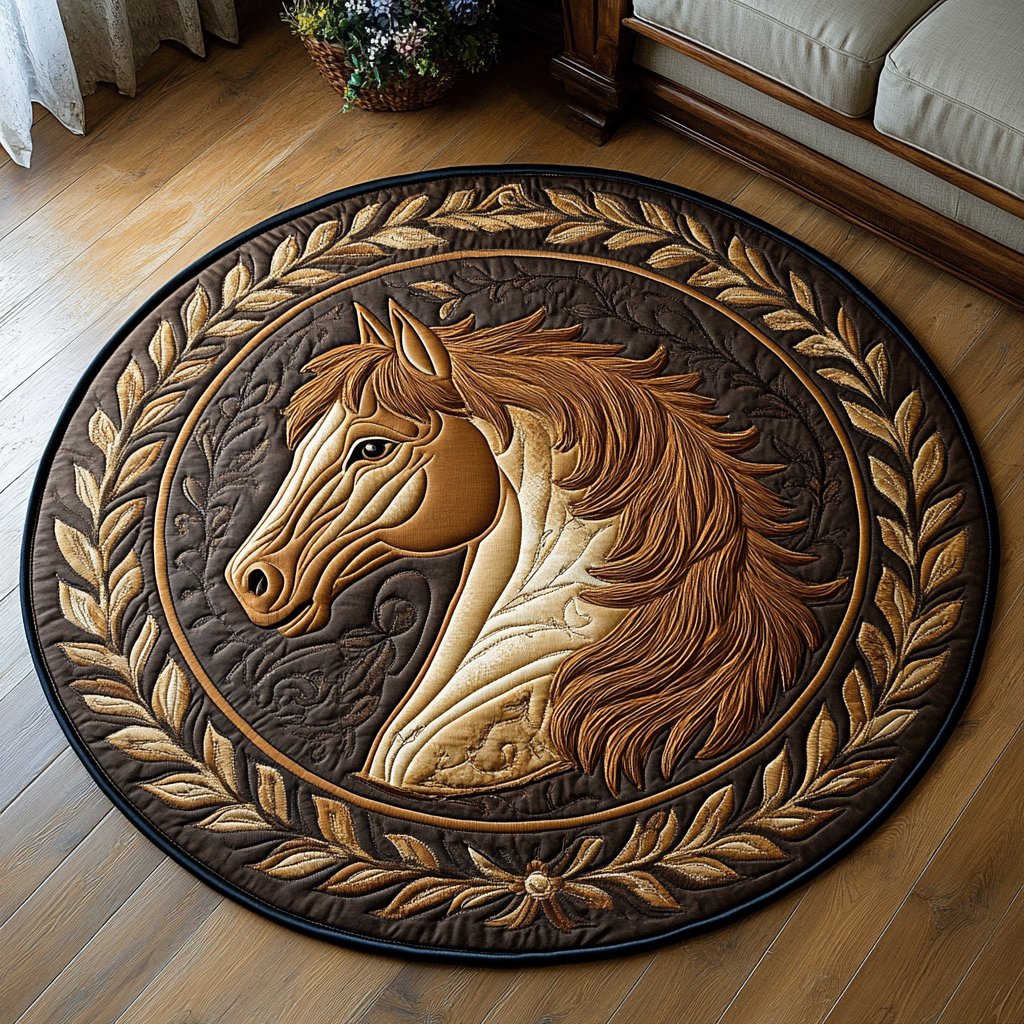 Noble Horse Round Mat Rug - washable non-slip printed rug