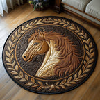 Noble Horse Round Mat Rug - washable non-slip printed rug