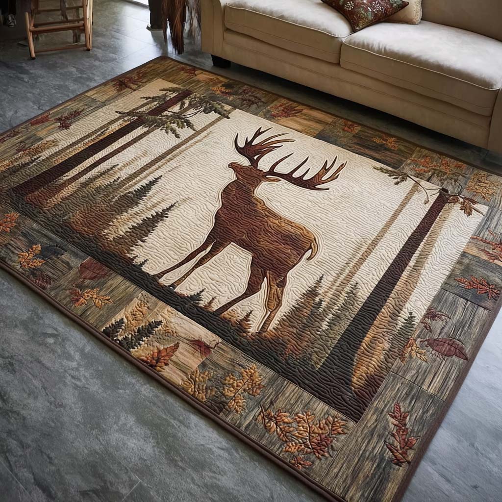 Noble Stag area rug in a living room