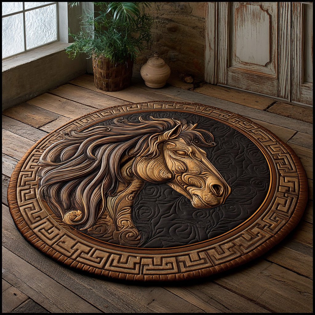 Noble Steed Round Mat Rug - washable non-slip printed rug