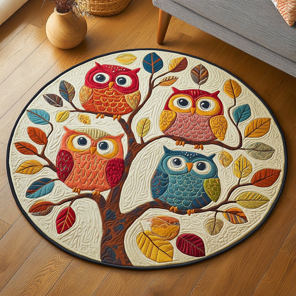 Nocturnal Wings Round Mat Rug - washable non-slip printed rug
