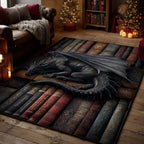 Nocturne Shadow Dragon area rug in a living room
