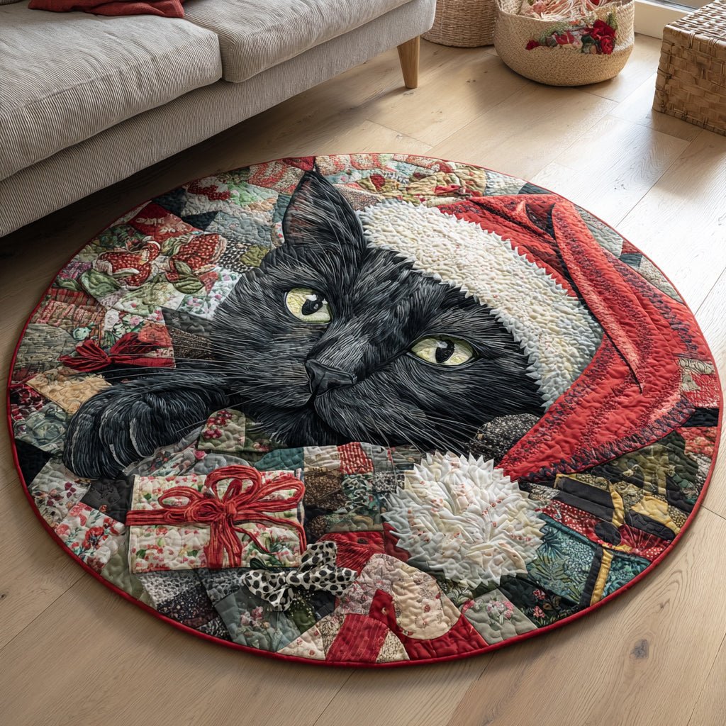 Noel Black Cat Round Mat Rug - washable non-slip printed rug
