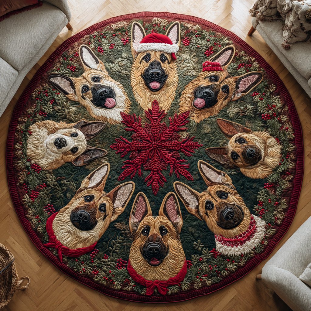 Noel German Shepherd Round Mat Rug - washable non-slip printed rug