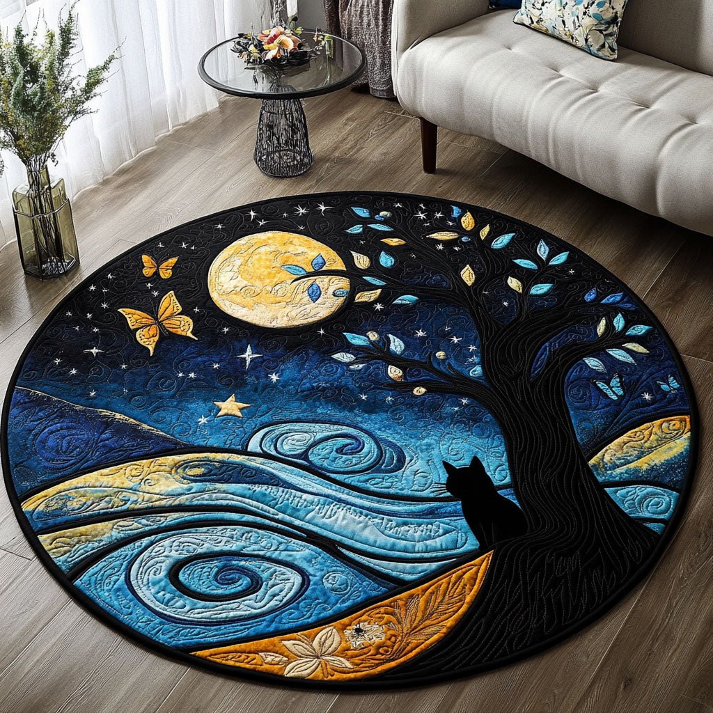 Noir Whiskers Round Mat Rug - washable non-slip printed rug