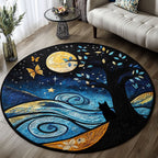 Noir Whiskers Round Mat Rug - washable non-slip printed rug