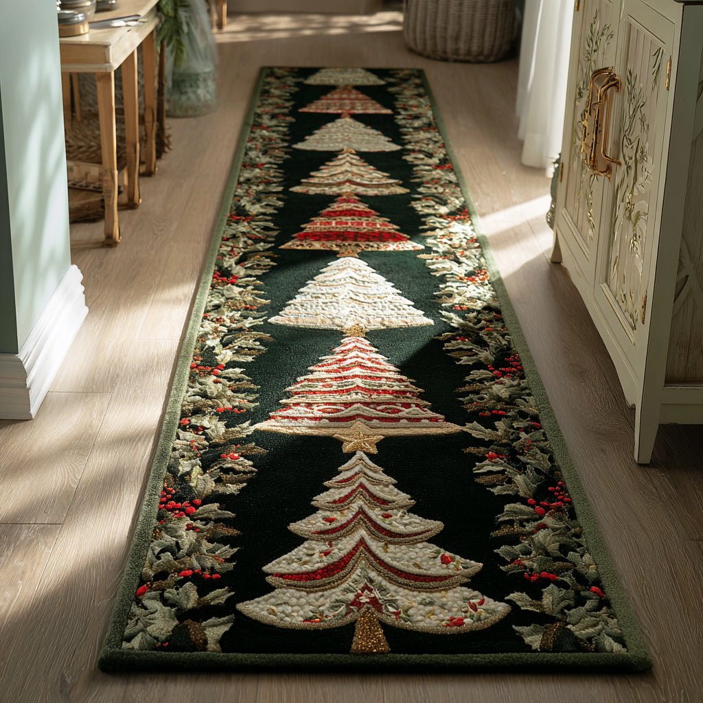 Nordic Christmas Tree Runner Carpet Runner Rug - Cute Pet Design | Animal Printed Runner Rug