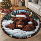 Nordic Cow (Design 2) Round Mat Rug - washable non-slip printed rug
