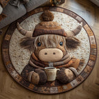 Nordic Cow (Design 5) Round Mat Rug - washable non-slip printed rug