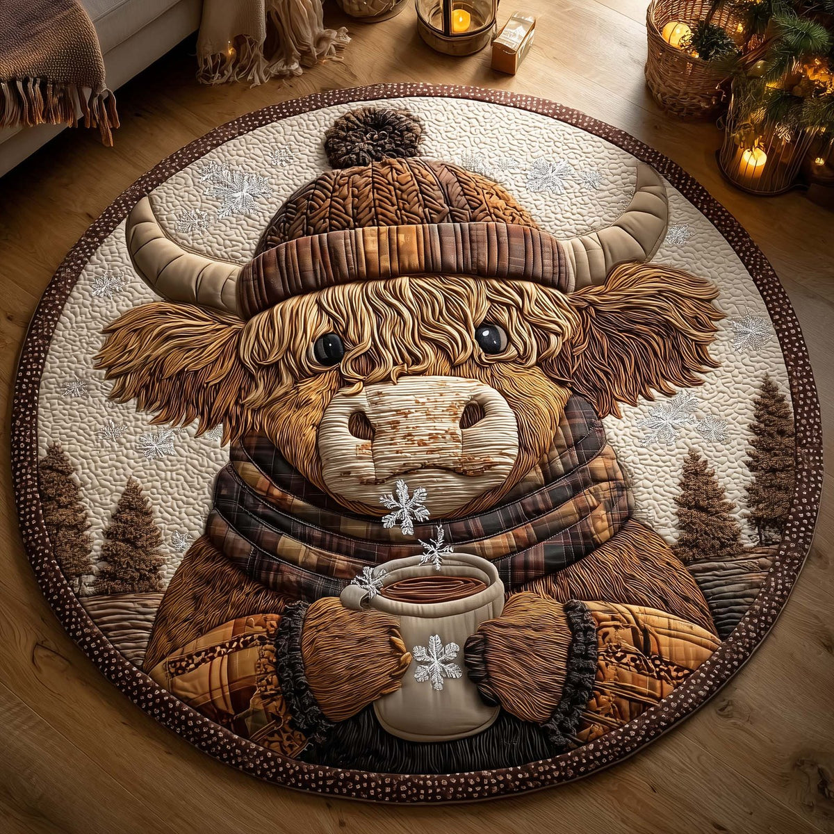 Nordic Cow (Design 3) Round Mat Rug - washable non-slip printed rug