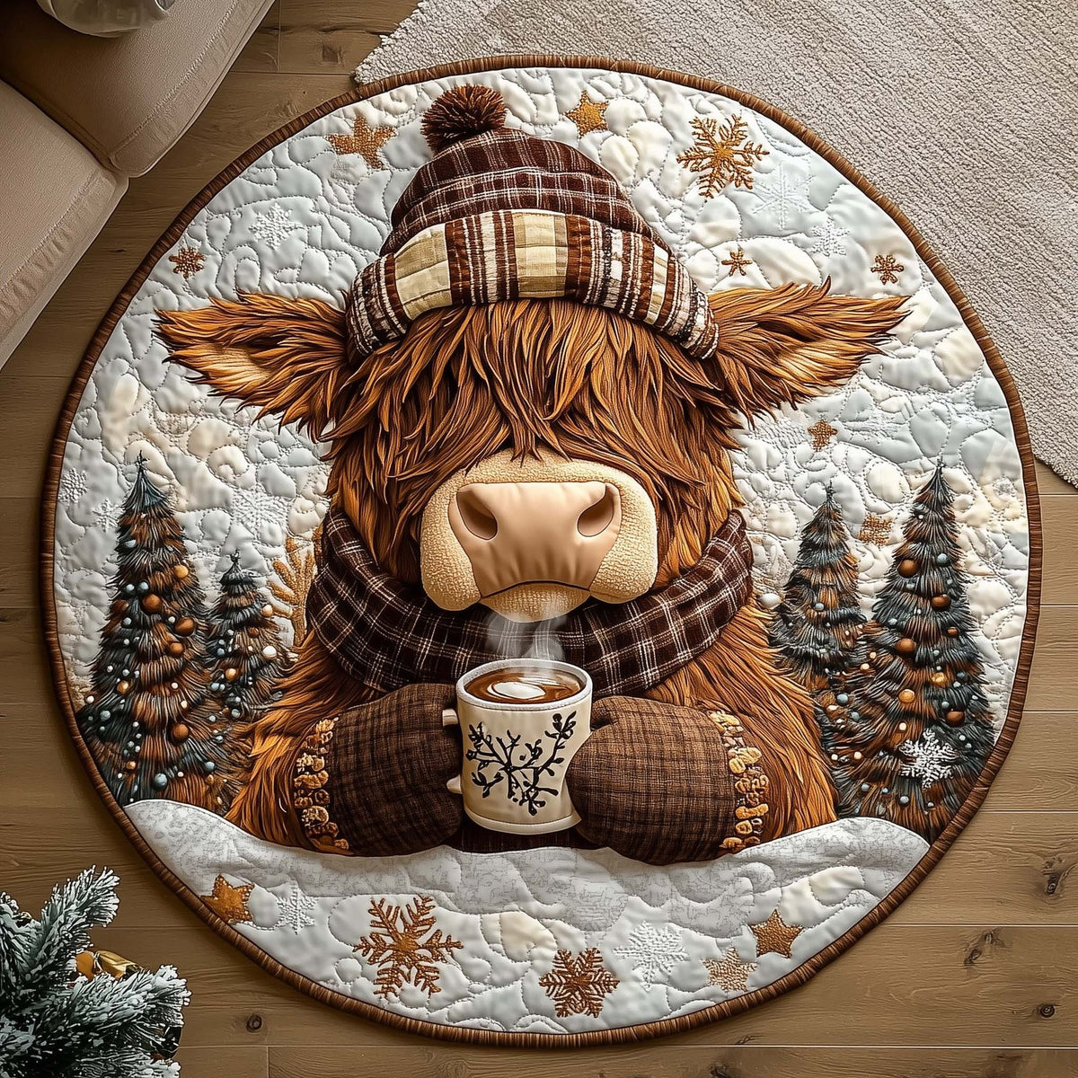 Nordic Cow (Design 6) Round Mat Rug - washable non-slip printed rug
