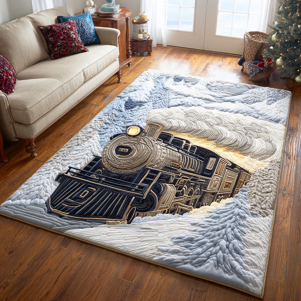 North Pole Express area rug in a living room