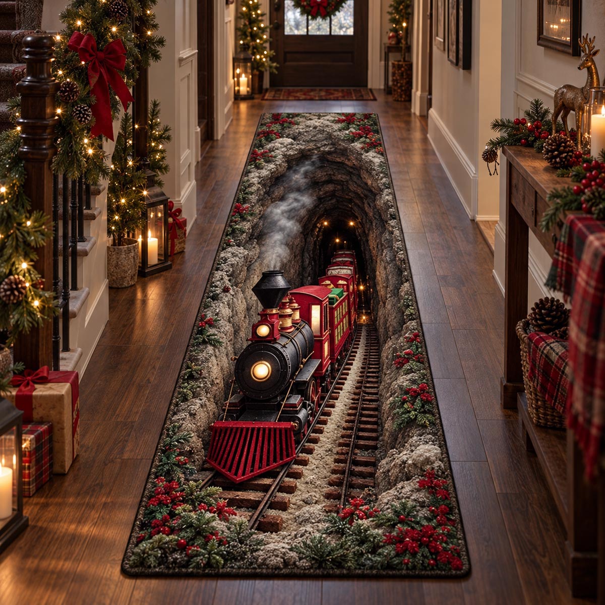 North Pole Express Runner Rug - Nature Design | Serene Runner Rug - washable non-slip printed rug