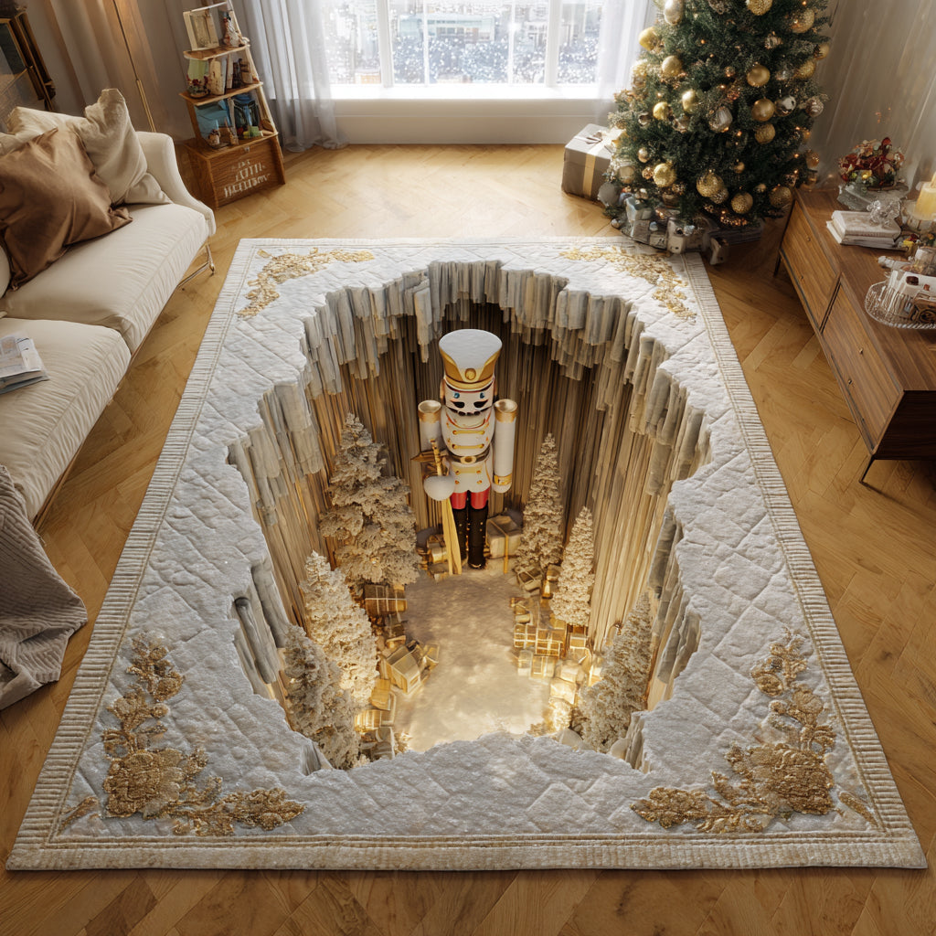 North Pole Gate area rug in a living room