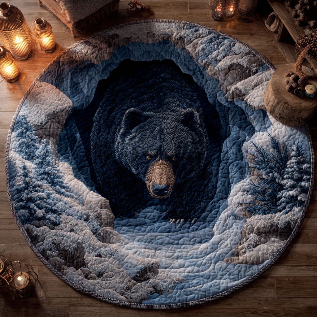Northern Bear Round Mat Rug - washable non-slip printed rug