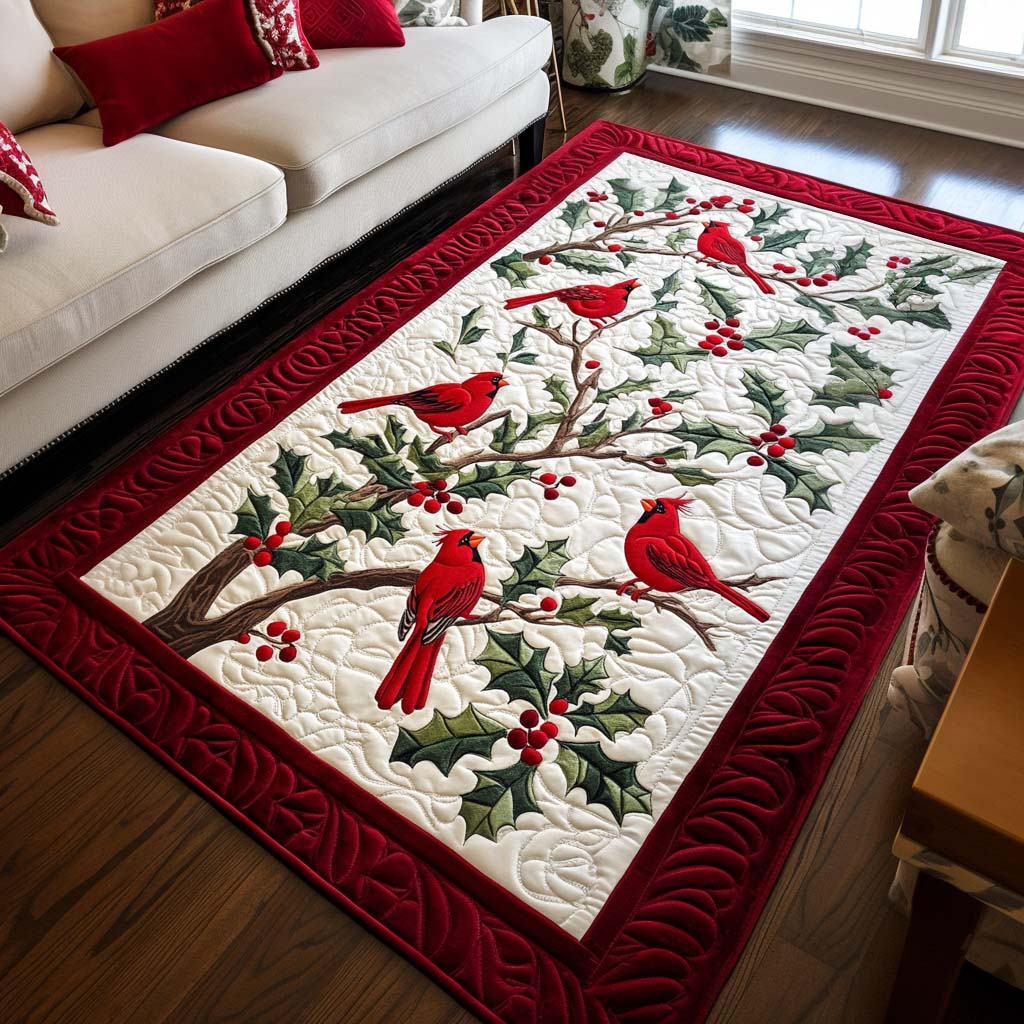 Northern Cardinal area rug in a living room