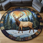 Northern Elk Round Mat Rug - washable non-slip printed rug