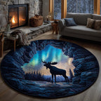 Northern Lights Moose Round Mat Rug - Nature Design | Serene Home Decor