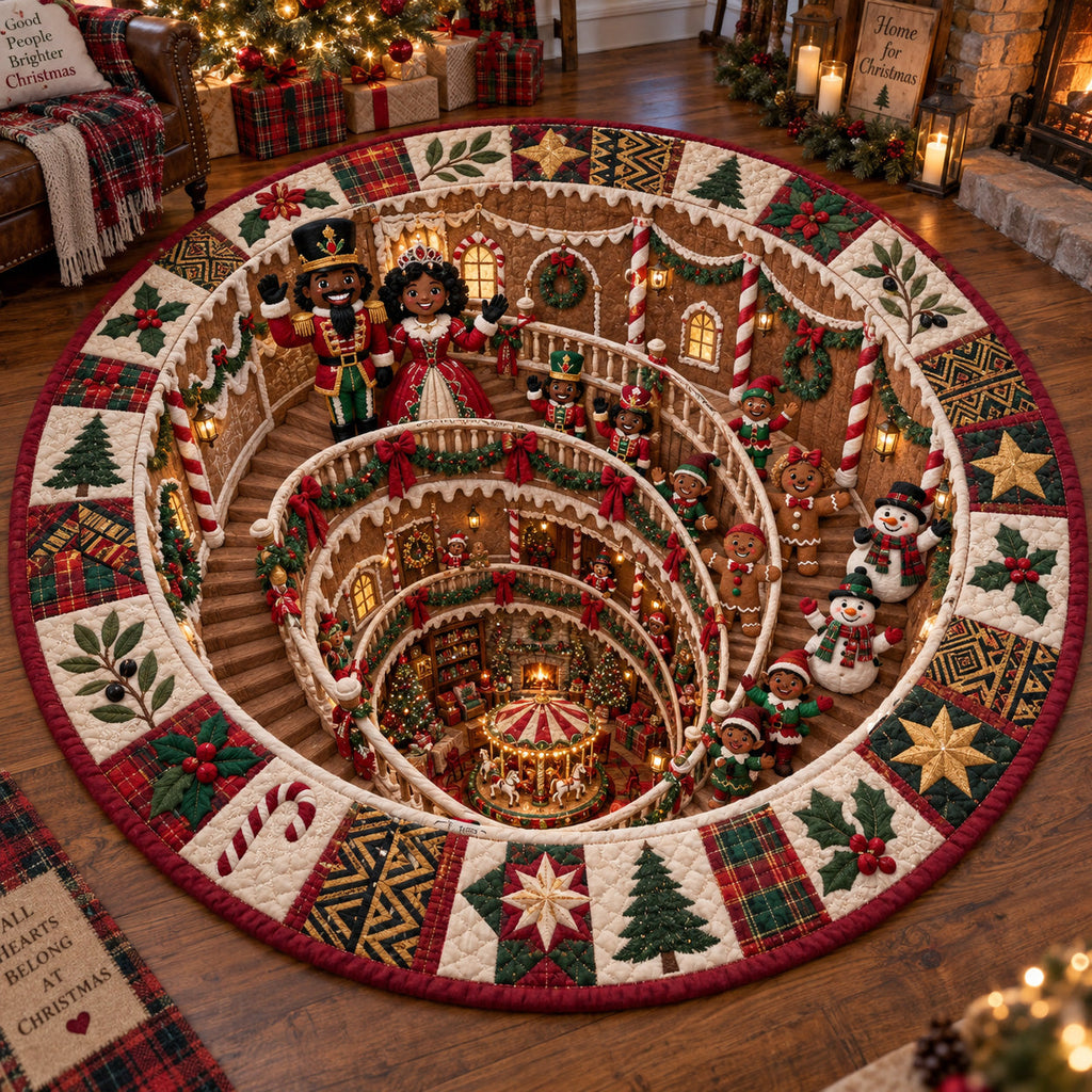 Nutcracker Family Christmas Wonderland Round Mat Rug - Seasonal Design | Festive Home Decor - washable non-slip printed rug
