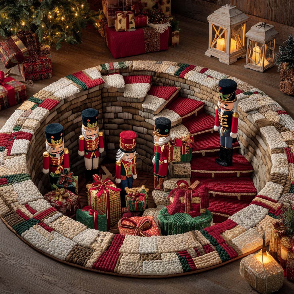 Nutcracker Stairwell Round Mat Rug - washable non-slip printed rug