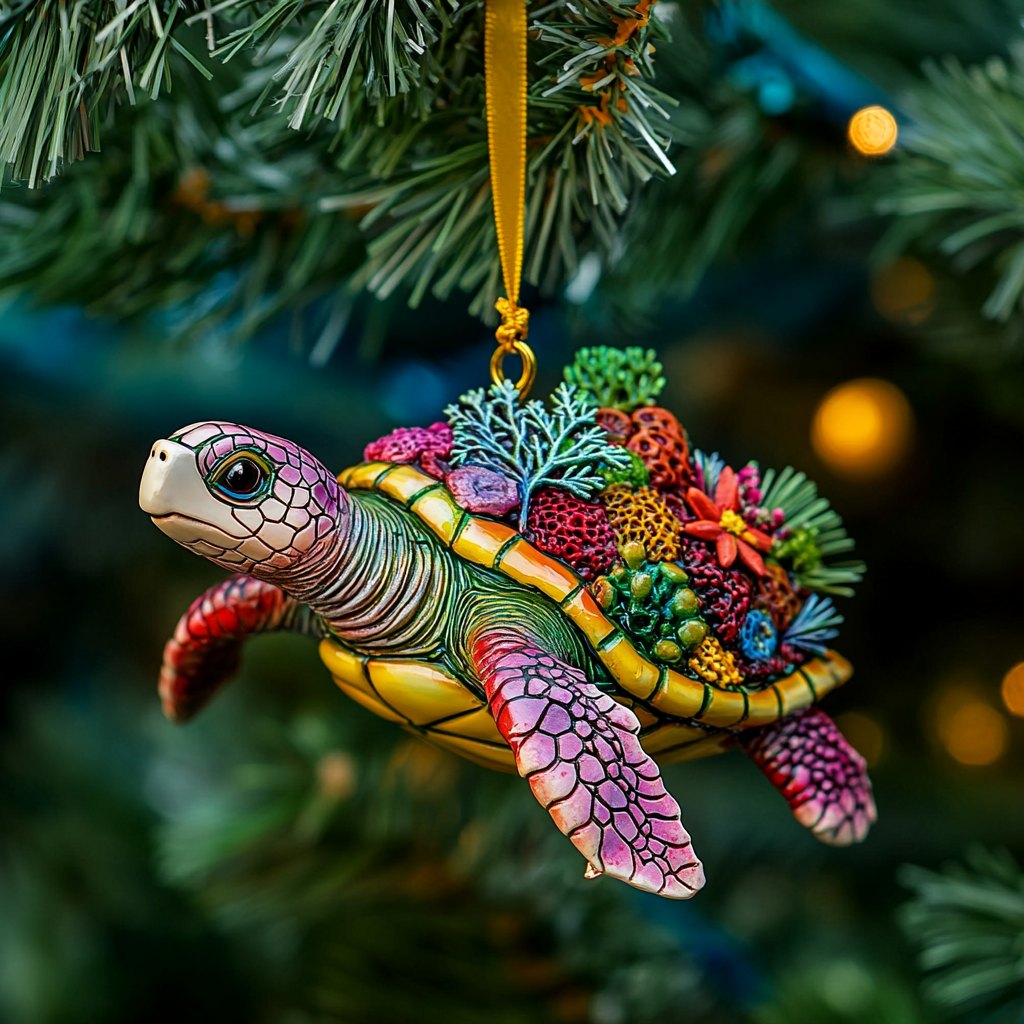 Ocean Blooms Turtle Christmas Ornament