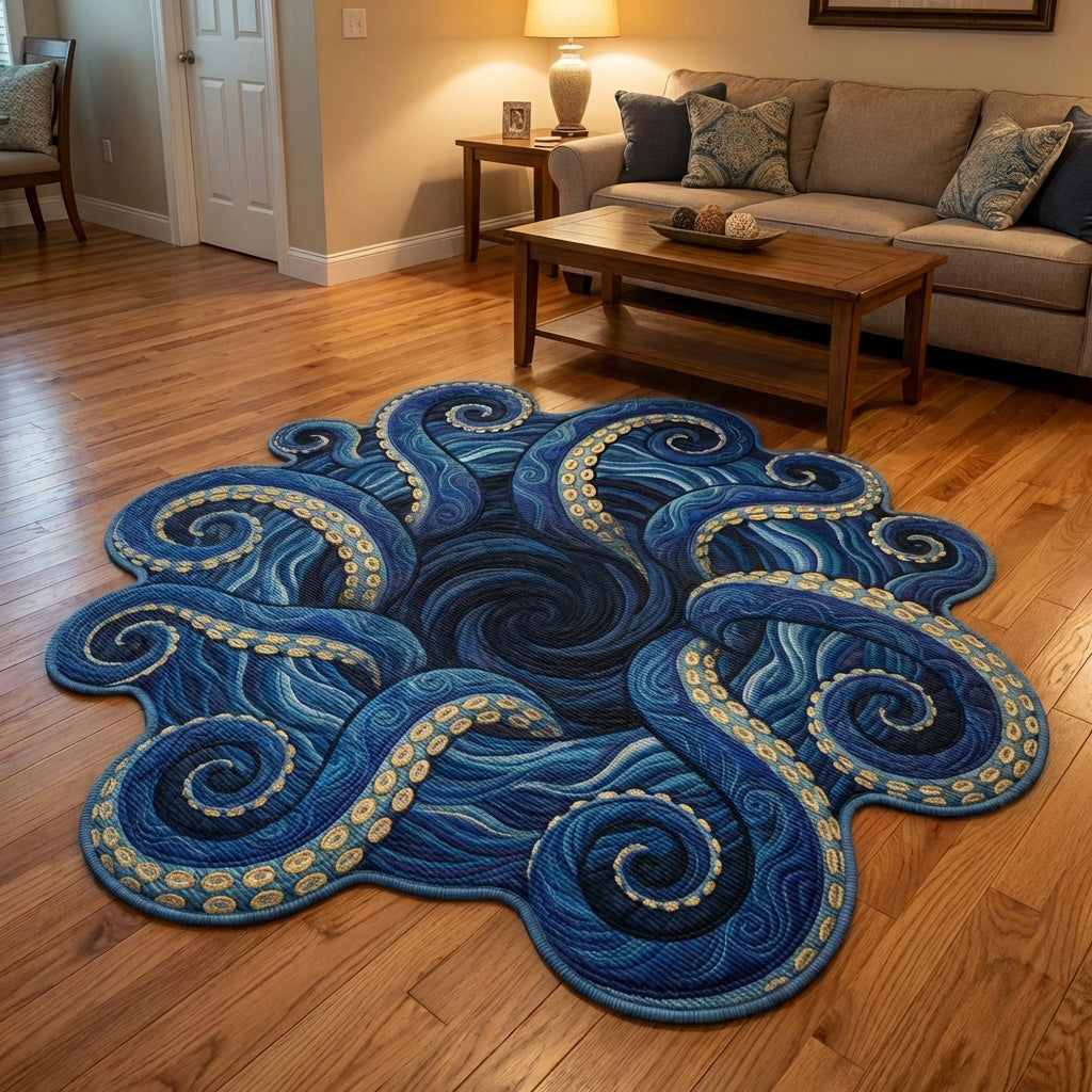 Ocean Abyss Custom Shape Area Rug - Coastal Design | Die-Cut Non-Slip Rug - washable non-slip printed rug