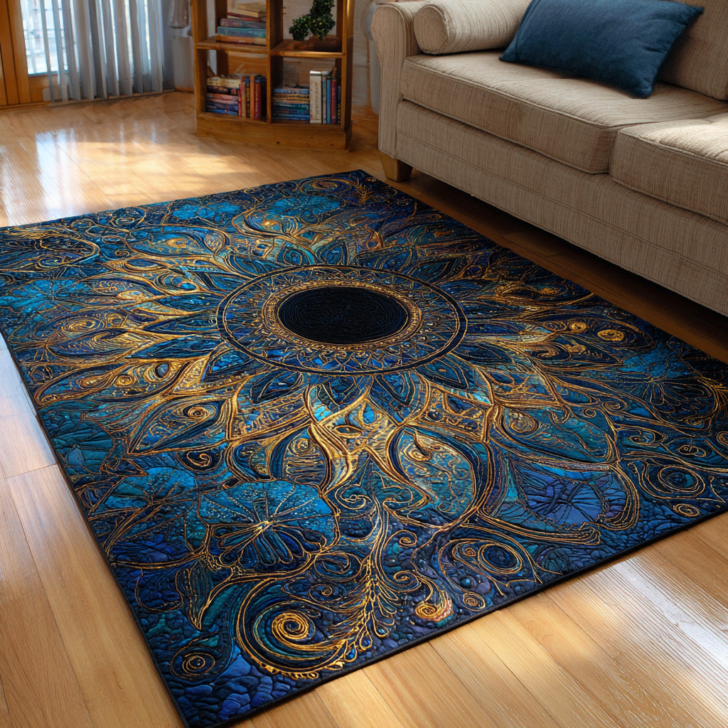 Ocean Bloom area rug in a living room