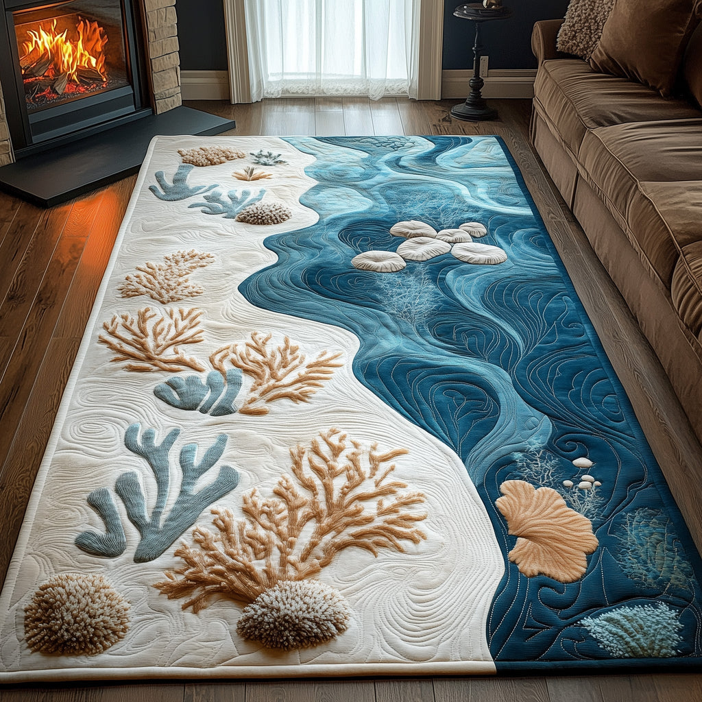 Ocean Coral area rug in a living room