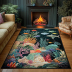 Ocean Coral area rug in a living room