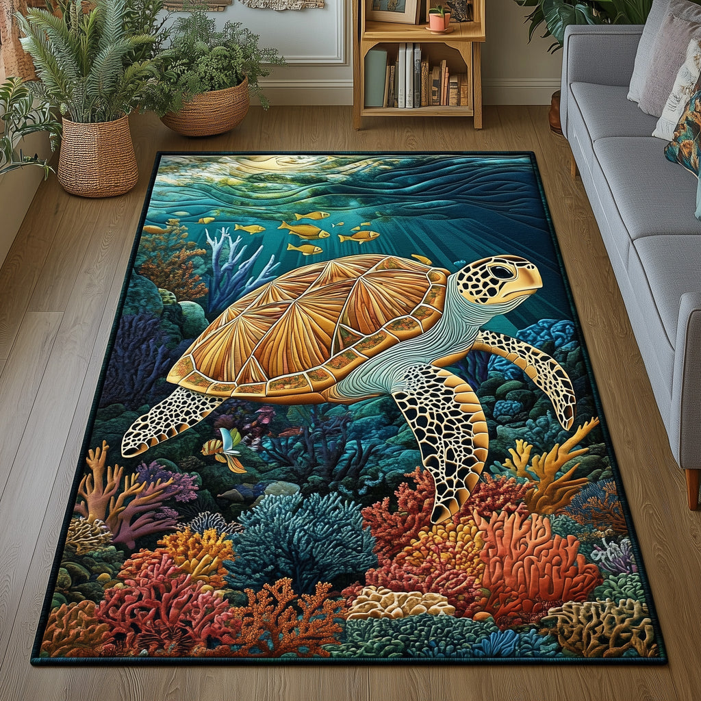 Ocean Coral area rug in a living room
