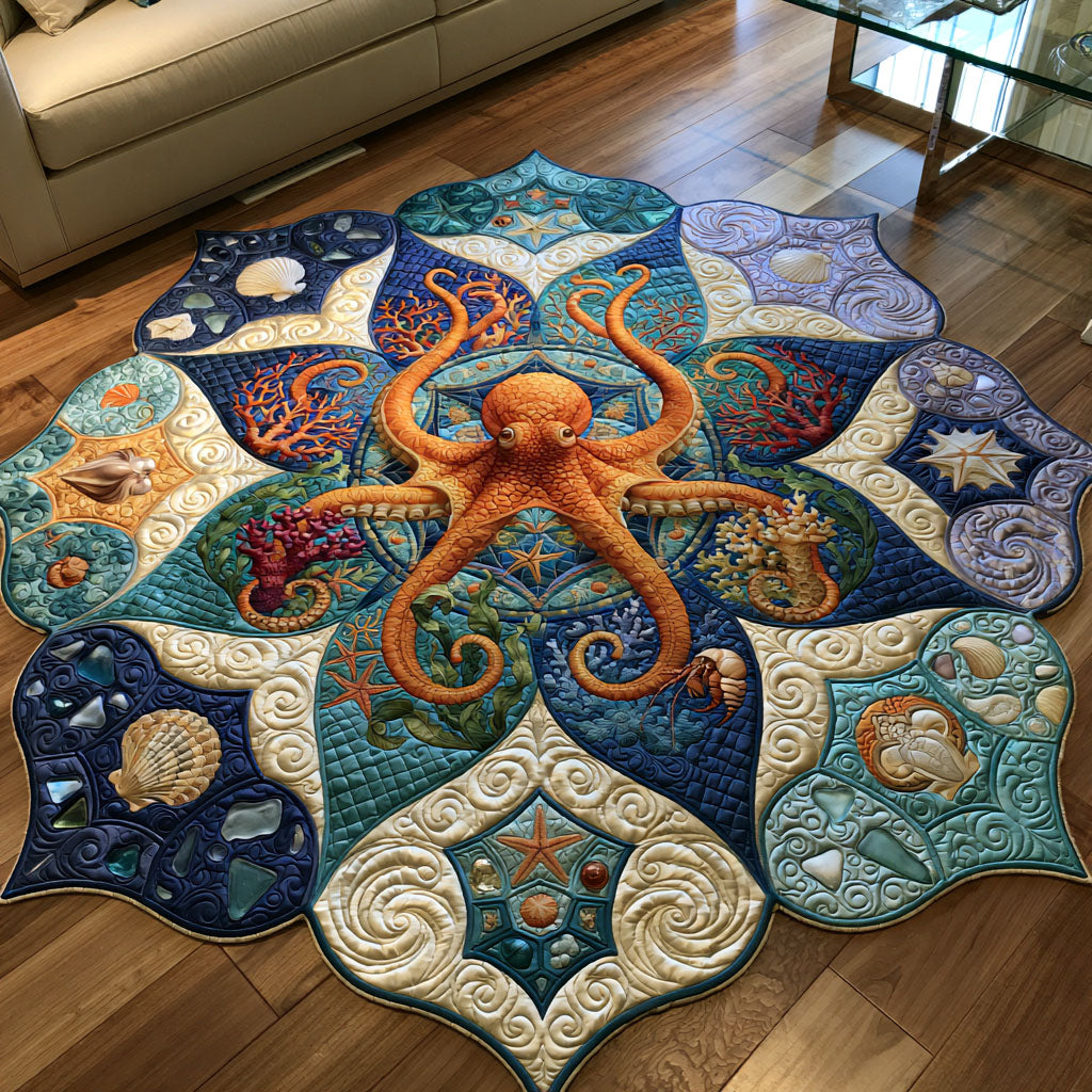 Ocean Curiosity Custom Shape Area Rug - Coastal Design | Die-Cut Non-Slip Rug - washable non-slip printed rug