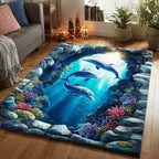 Ocean Dolphin area rug in a living room
