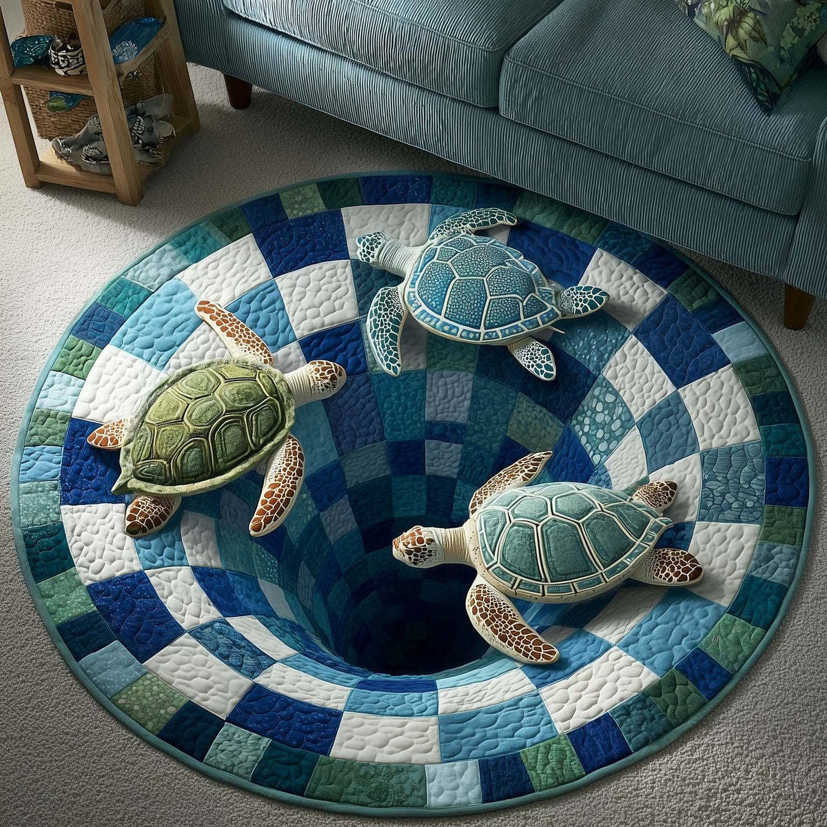 Ocean Drifter (Design 9) Round Mat Rug - washable non-slip printed rug
