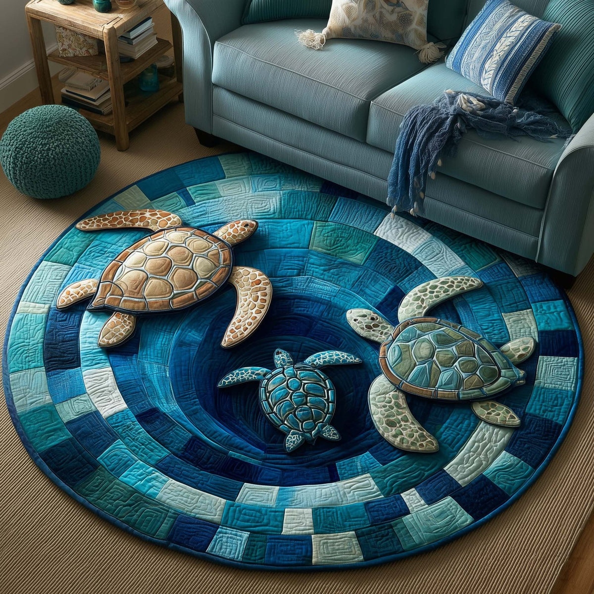 Ocean Drifter (Design 5) Round Mat Rug - washable non-slip printed rug