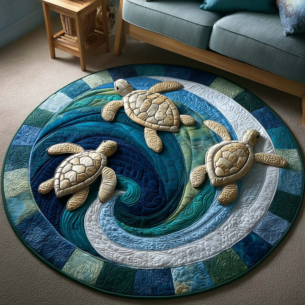 Ocean Drifter (Design 2) Round Mat Rug - washable non-slip printed rug