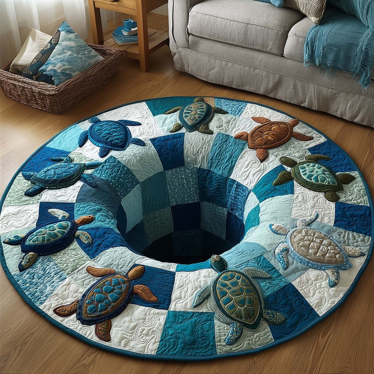Ocean Drifter (Design 8) Round Mat Rug - washable non-slip printed rug