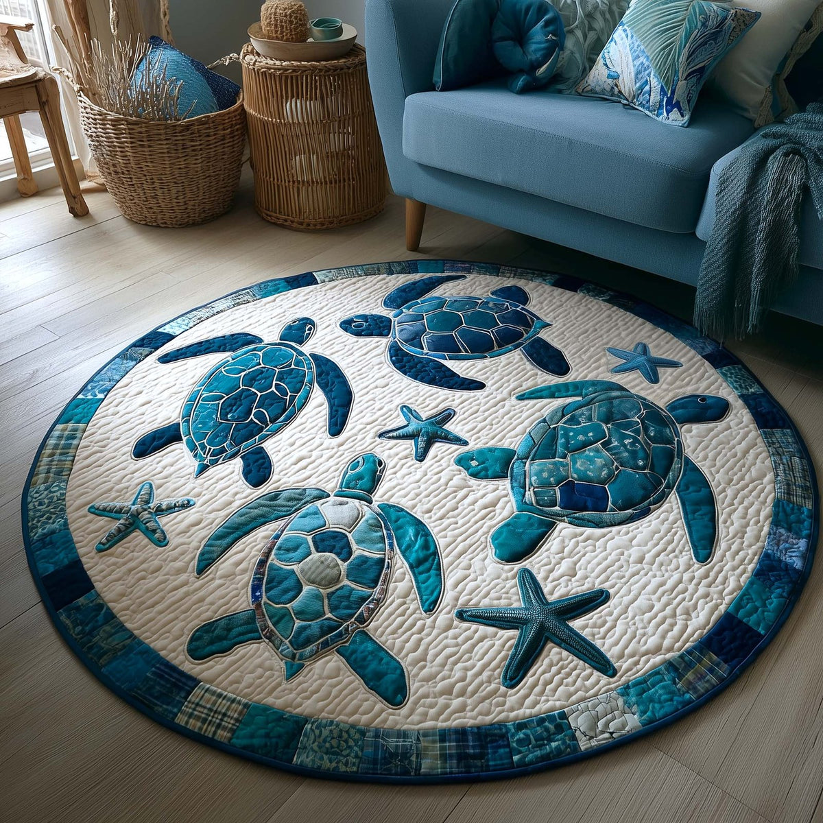 Ocean Drifter (Design 4) Round Mat Rug - washable non-slip printed rug