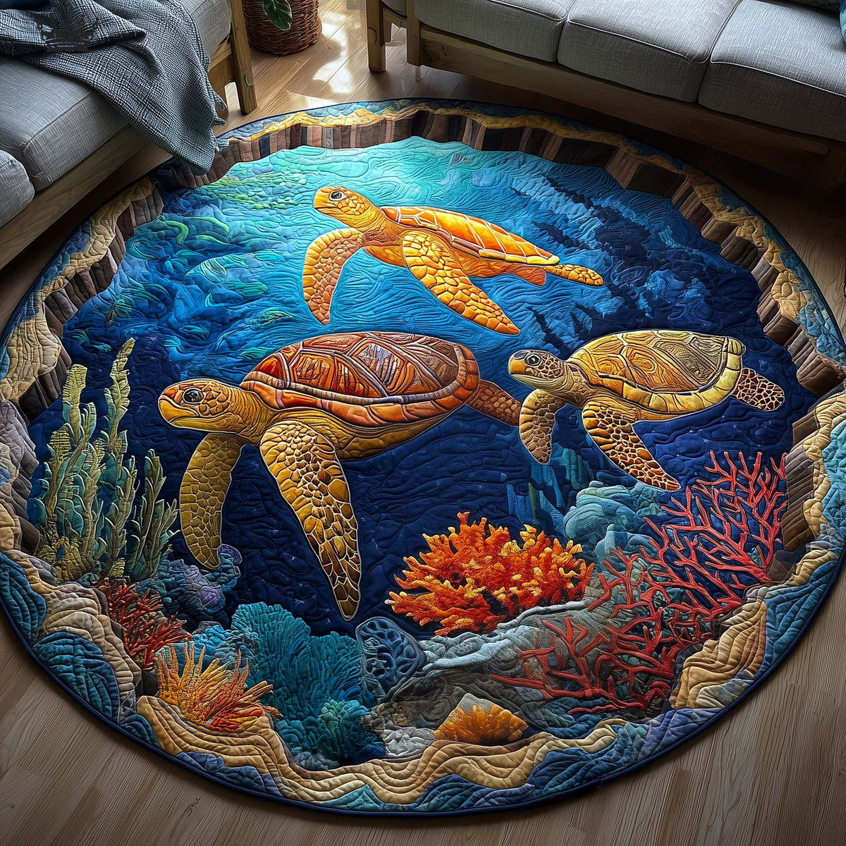 Ocean Drifter (Design 7) Round Mat Rug - washable non-slip printed rug