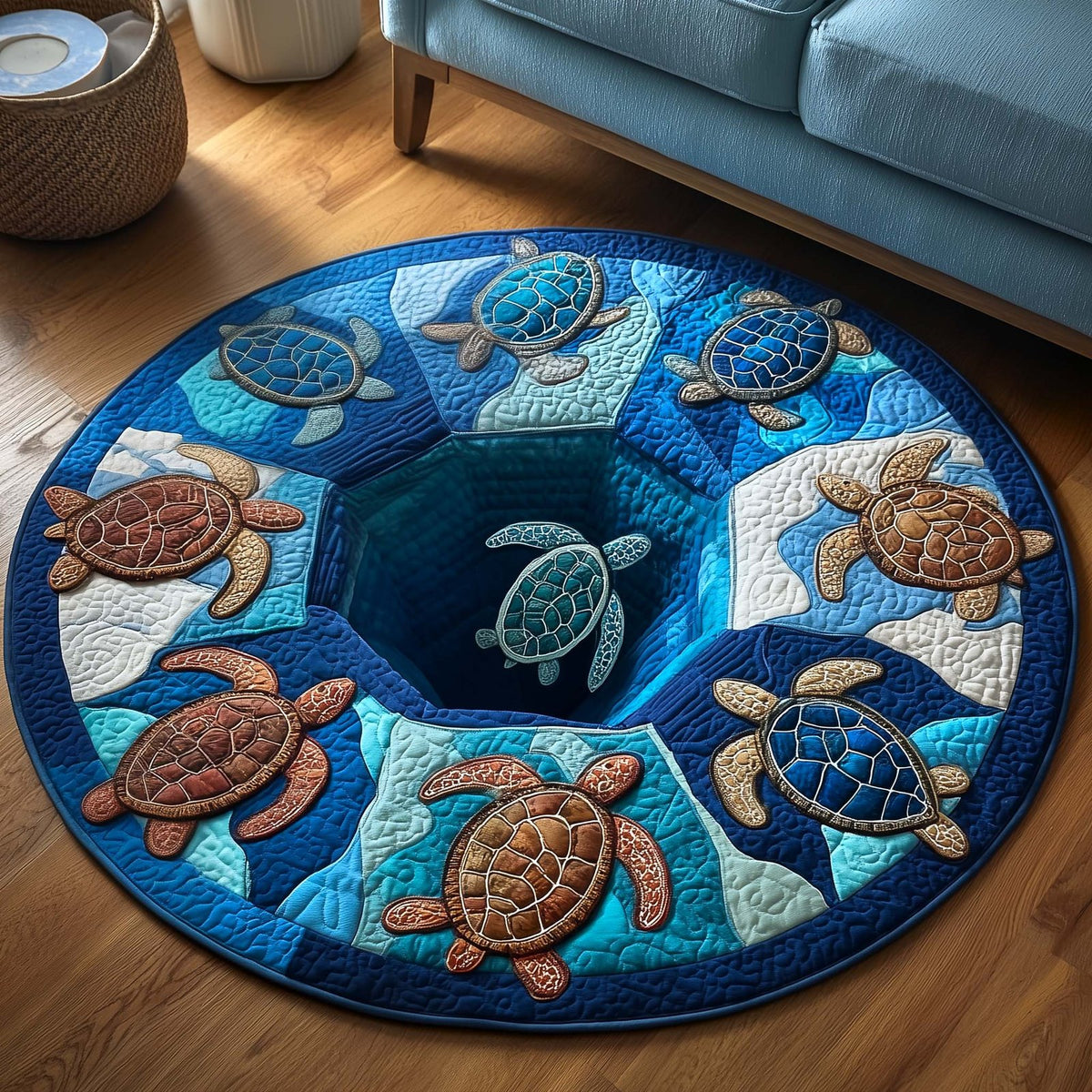 Ocean Drifter (Design 3) Round Mat Rug - washable non-slip printed rug