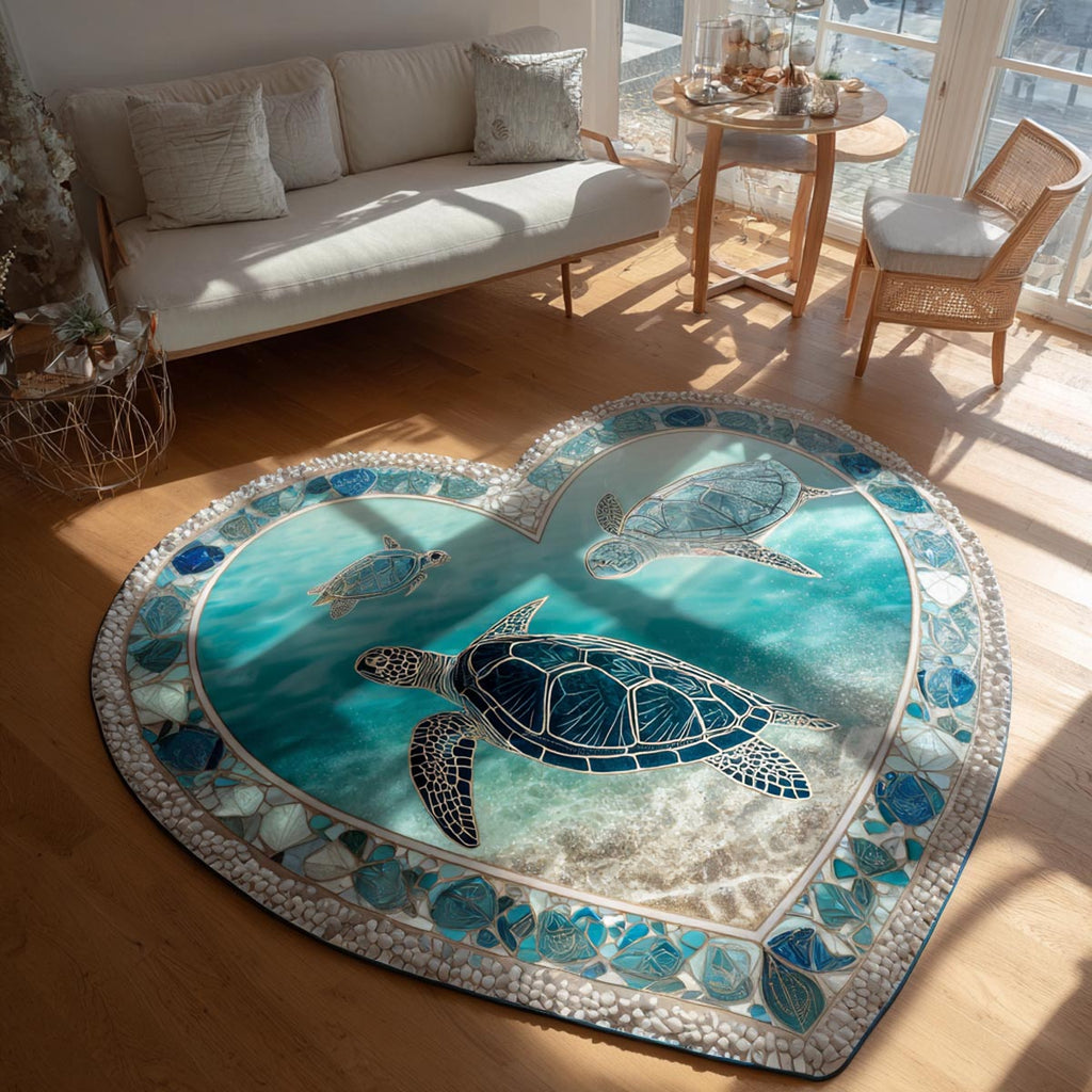 Ocean Embrace Custom Shape Area Rug - Coastal Design | Die-Cut Non-Slip Rug - washable non-slip printed rug