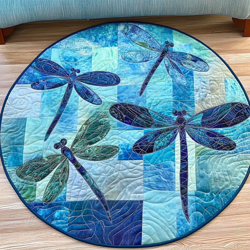 Ocean Flutter Round Mat Rug - washable non-slip printed rug