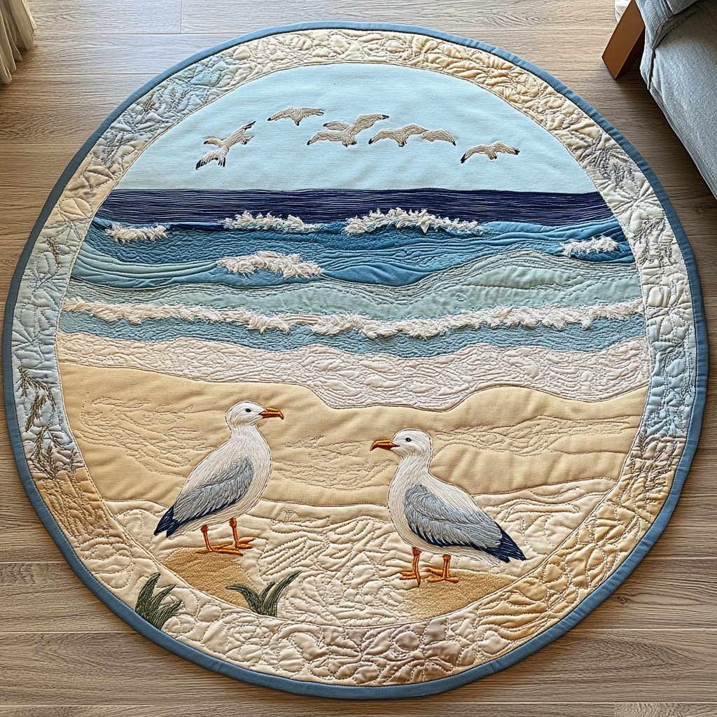 Ocean Glide Round Mat Rug - washable non-slip printed rug