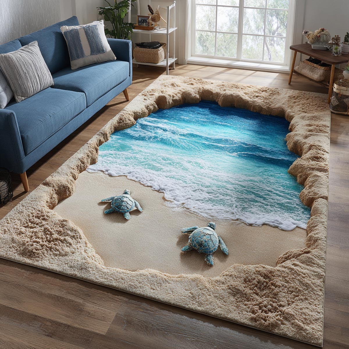 Ocean Harmony area rug in a living room