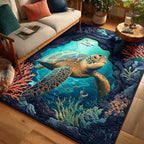 Ocean Heart Turtle area rug in a living room