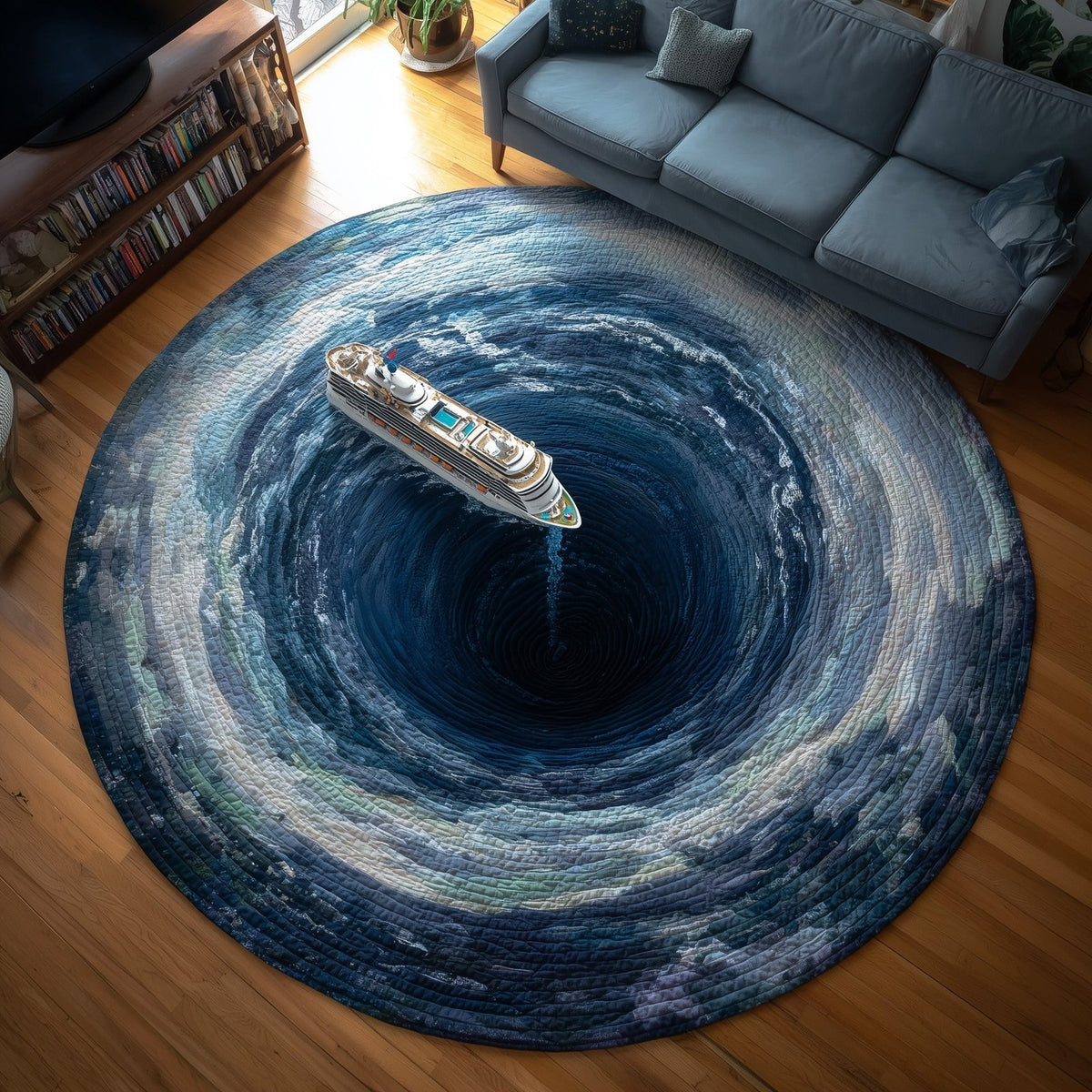 Ocean Hole Round Mat Rug - washable non-slip printed rug