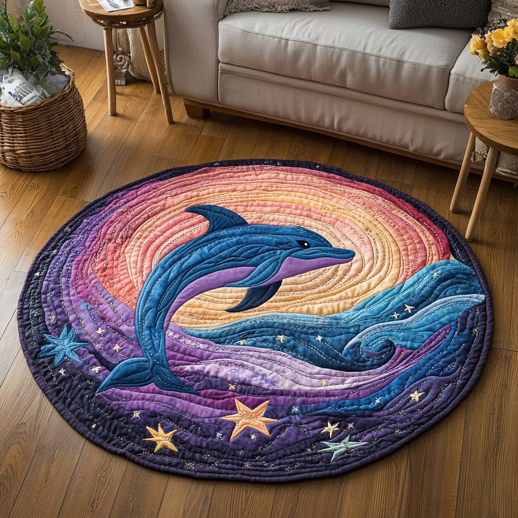 Ocean Joy Round Mat Rug - washable non-slip printed rug