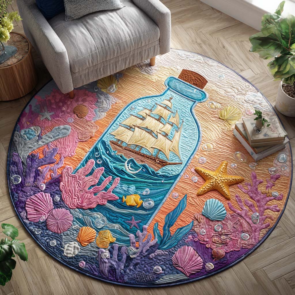 Ocean Message Round Mat Rug - washable non-slip printed rug